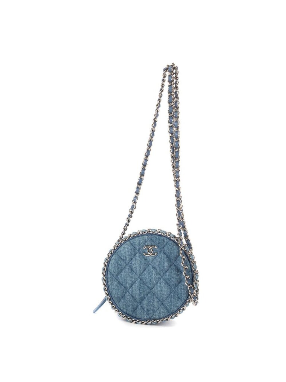 Chanel Mini Round Clutch Blue Denim Quilted